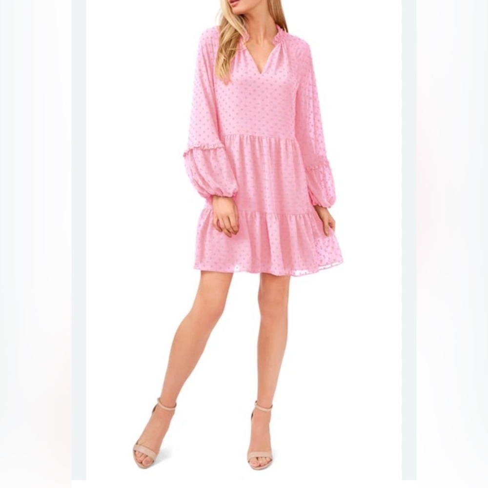 CeCe Pink Begonia Baby Doll Dress Size Medium Pink Textured Dot Dress NWT